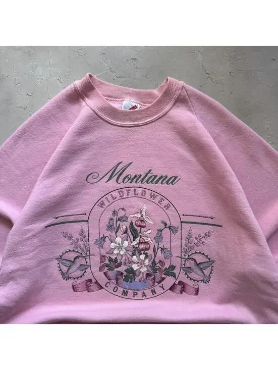 Vintage 1990s Pink Montana Wildflowers Cottagecore Crewneck Sweatshirt - Picture 2 of 7